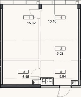 Планировка: 2-к, 43,6 м²