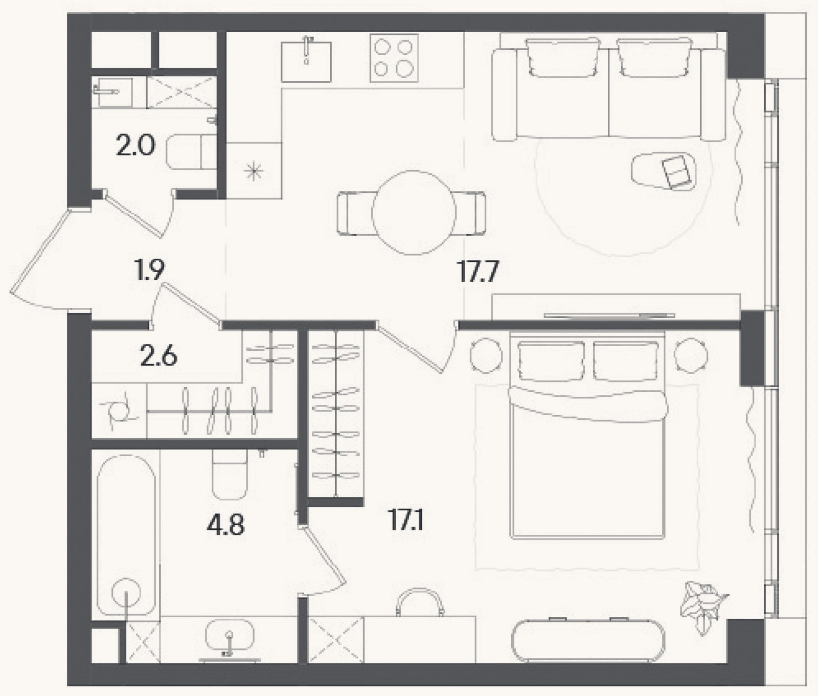 Планировка: 2-к, 46,8 м²