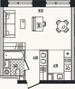 Планировка: Студия, 32,1 м²