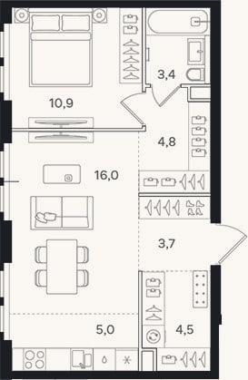 Планировка: 2-к, 48,3 м²