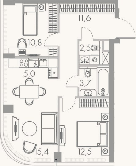 Планировка: 3-к, 61,3 м²