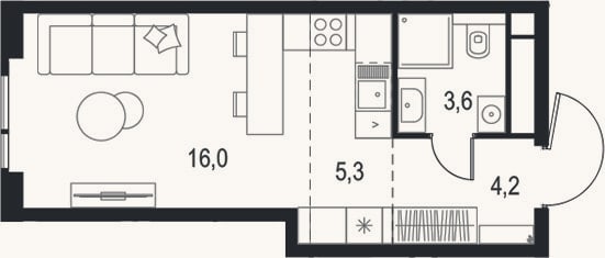 Планировка: Студия, 29,1 м²