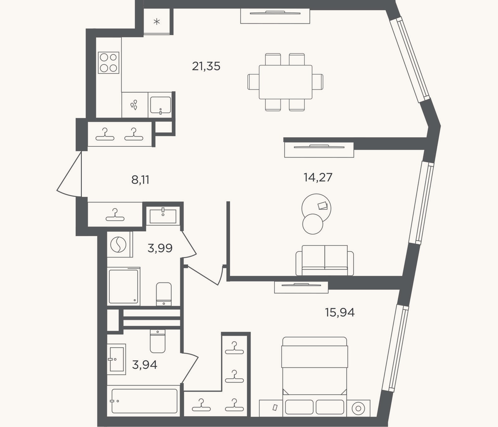 Планировка: 2-к, 67,6 м²