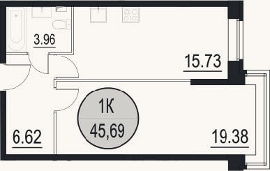 Планировка: 2-к, 45,7 м²