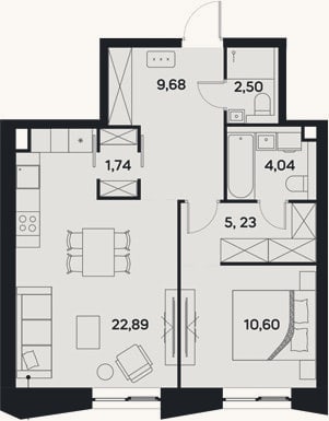 Планировка: 2-к, 56,7 м²