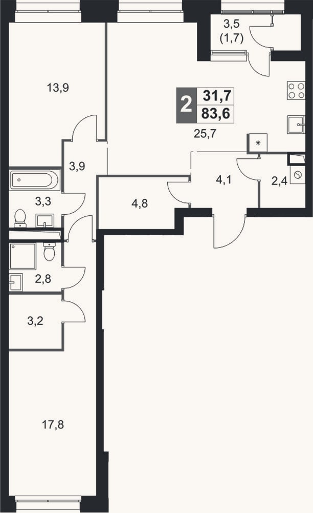 Планировка: 3-к, 81,9 м²
