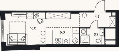 Планировка: Студия, 29,5 м²