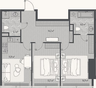 Планировка: 3-к, 71,8 м²
