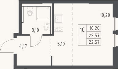 Планировка: Студия, 22,6 м²