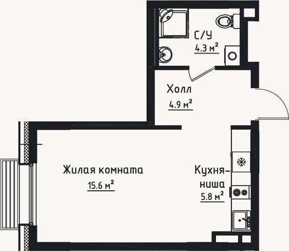 Планировка: Студия, 30,6 м²