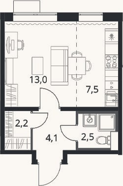 Планировка: Студия, 29,3 м²