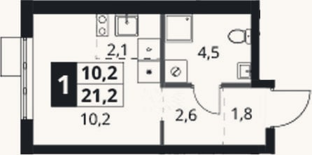 Планировка: Студия, 21,2 м²