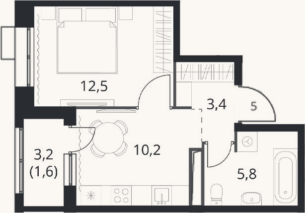 Планировка: 1-к, 31,9 м²