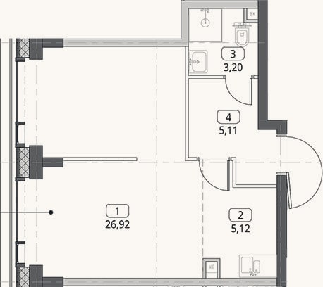 Планировка: Студия, 40,4 м²