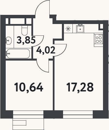 Планировка: 1-к, 35,8 м²