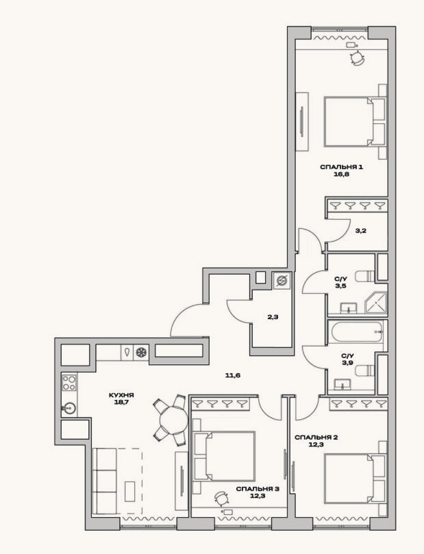 Планировка: 4+ к, 84,6 м²