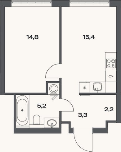 Планировка: 2-к, 40,9 м²
