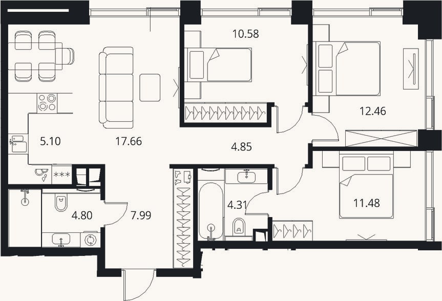 Планировка: 4+ к, 79,2 м²