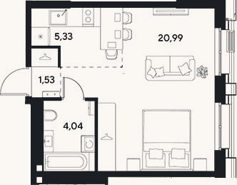 Планировка: Студия, 31,9 м²