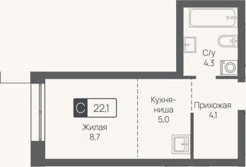 Планировка: Студия, 22,1 м²