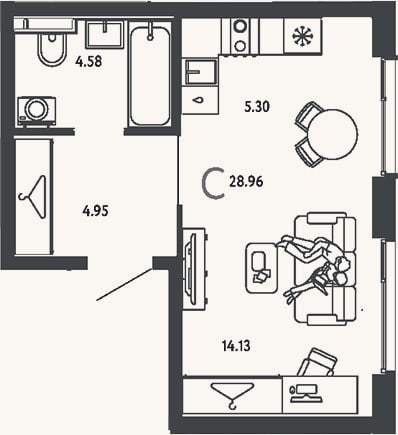 Планировка: Студия, 29 м²