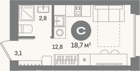 Планировка: Студия, 18,7 м²