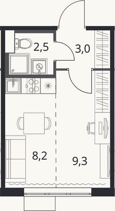 Планировка: Студия, 23 м²