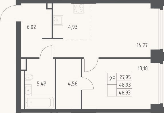 Планировка: 2-к, 48,9 м²