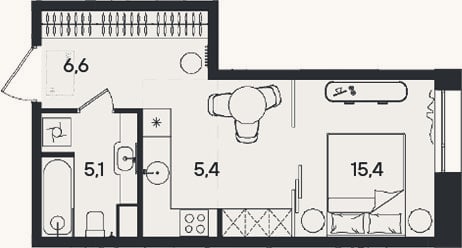 Планировка: Студия, 32,5 м²