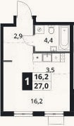 Планировка: Студия, 27 м²