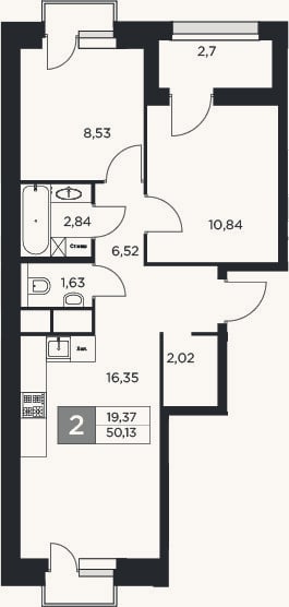 Планировка: 3-к, 48,8 м²