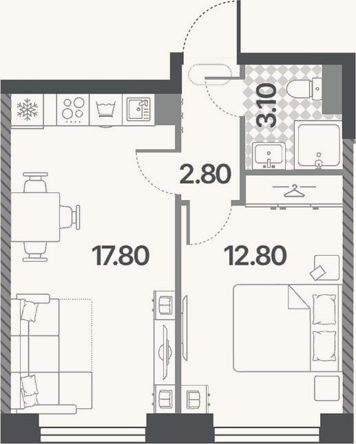 Планировка: 2-к, 36,5 м²