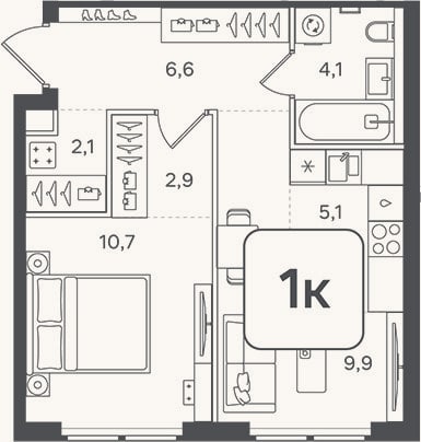 Планировка: 2-к, 41,4 м²