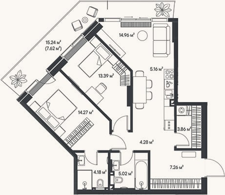 Планировка: 3-к, 72,4 м²