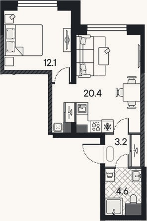 Планировка: 2-к, 40,3 м²