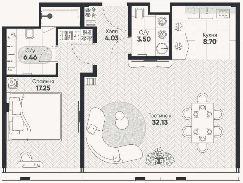 Планировка: 2-к, 71,7 м²