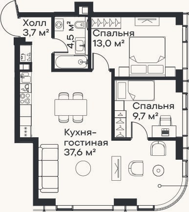 Планировка: 3-к, 68,5 м²