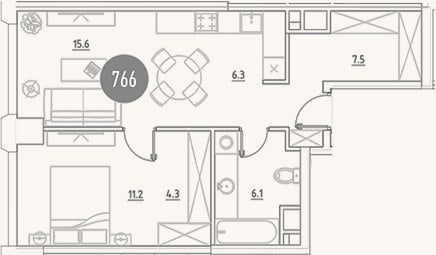 Планировка: 2-к, 51 м²