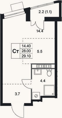 Планировка: Студия, 28 м²