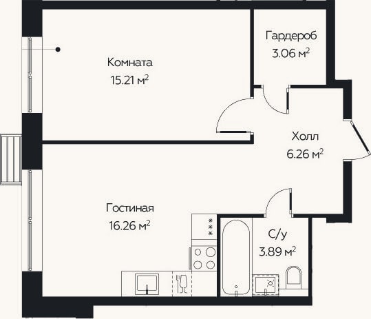 Планировка: 2-к, 44,7 м²