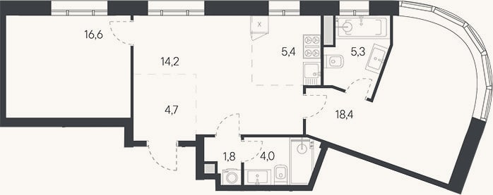 Планировка: 3-к, 70,4 м²