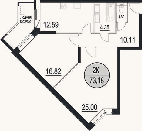 Планировка: 2-к, 71,8 м²