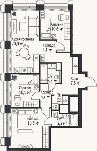 Планировка: 4+ к, 80,9 м²
