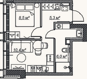 Планировка: 2-к, 30,2 м²