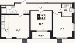 Планировка: 3-к, 62,8 м²