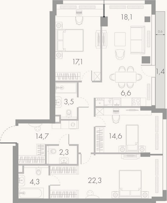 Планировка: 4+ к, 103,5 м²