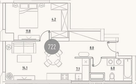 Планировка: 2-к, 51,2 м²