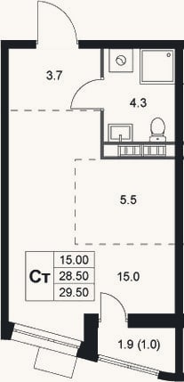 Планировка: Студия, 28,5 м²