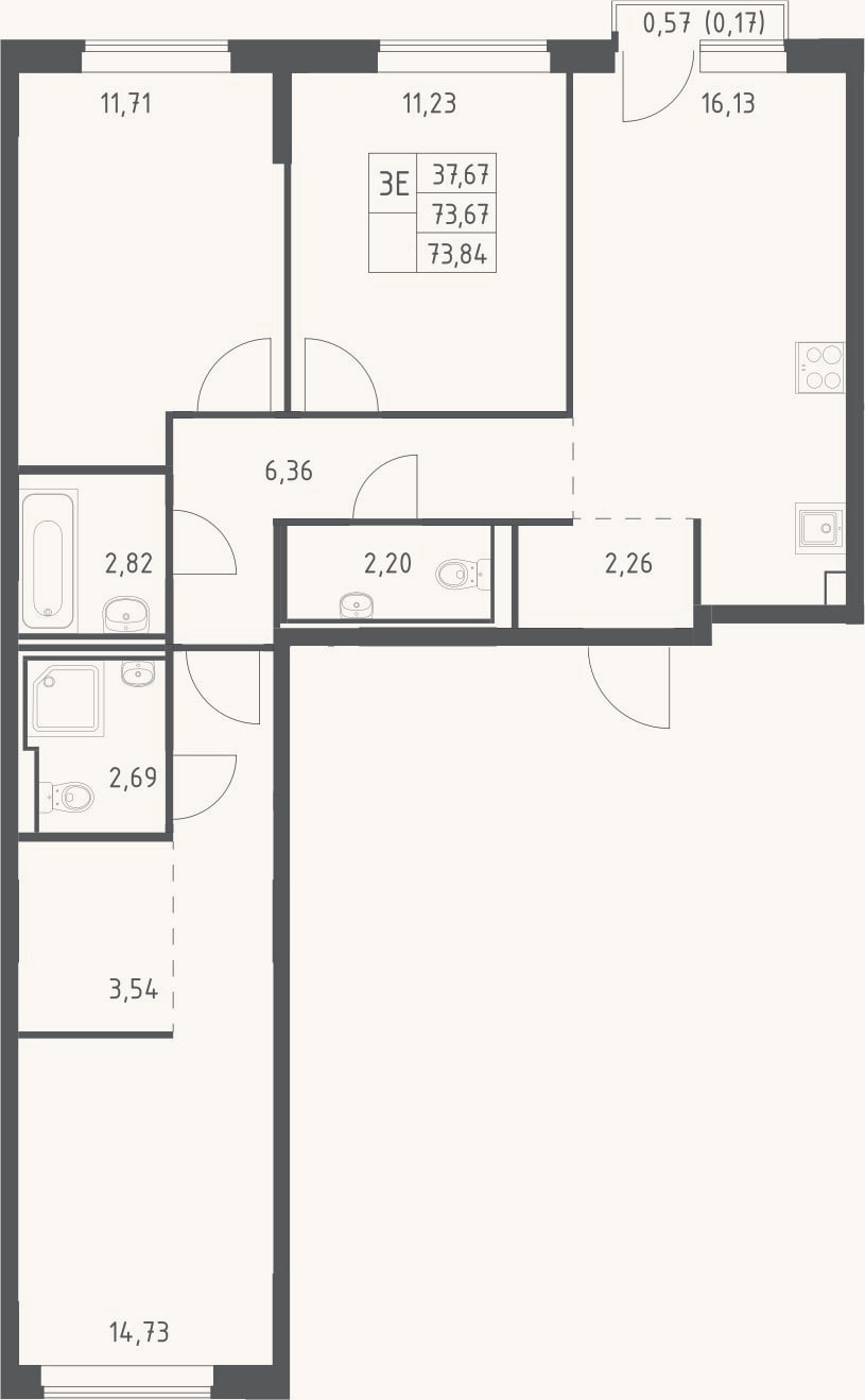 Планировка: 4+ к, 73,7 м²