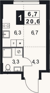 Планировка: Студия, 20,6 м²